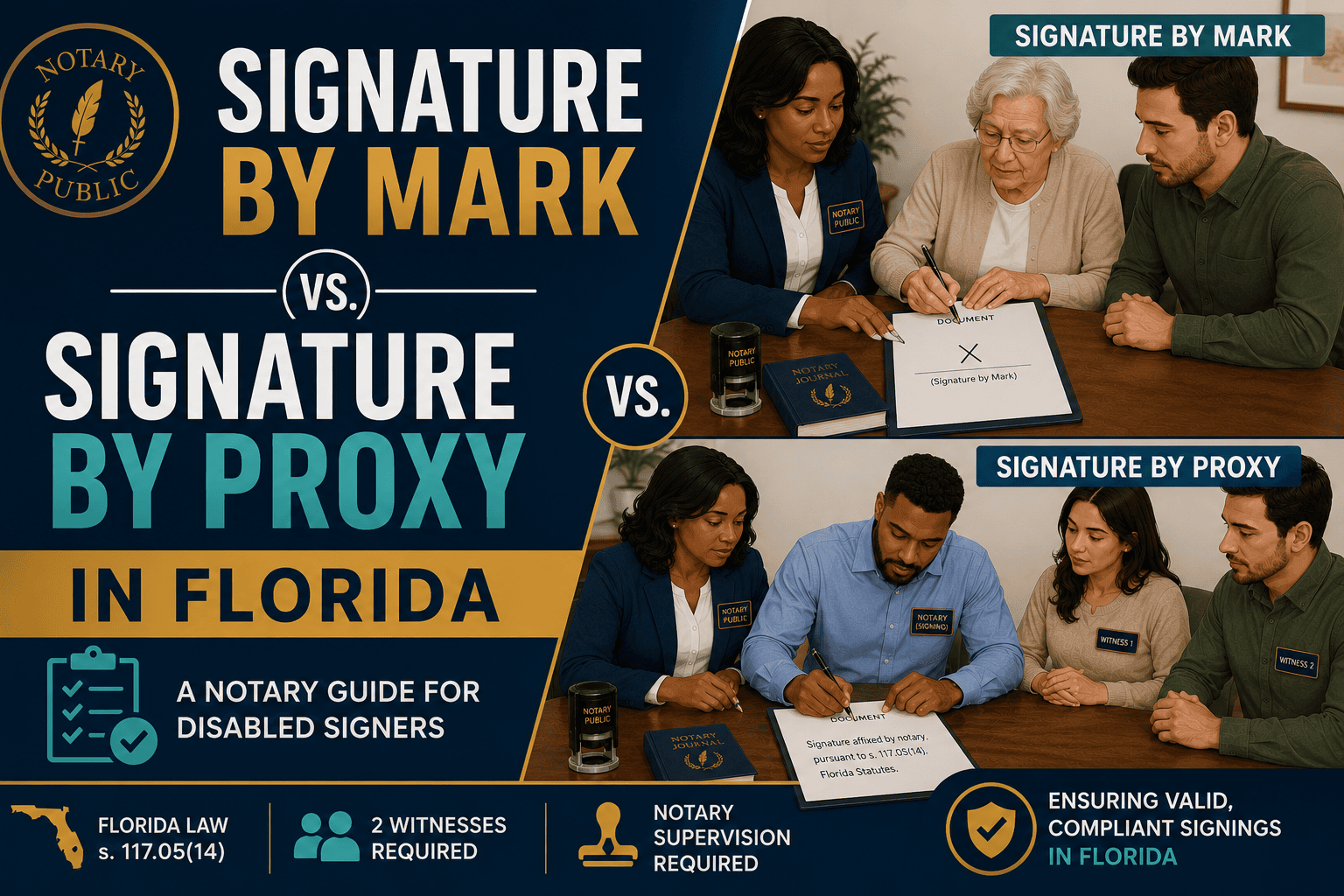 Signature by Mark vs. Signature by Proxy in Florida | Notary Guide for Disabled Signers